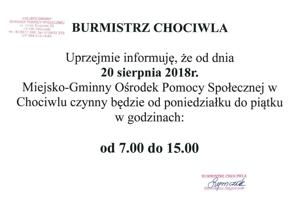 Zmiana godzin pracy MGOPS.