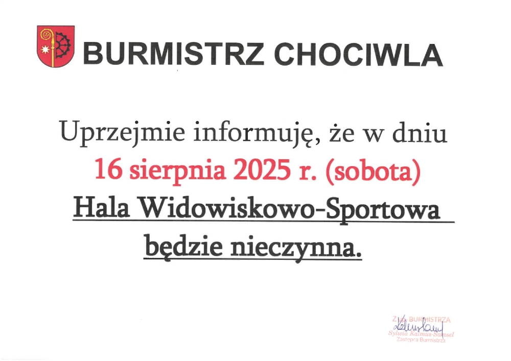 Hala Widowiskowo Sportowa w Chociwlu nieczynna