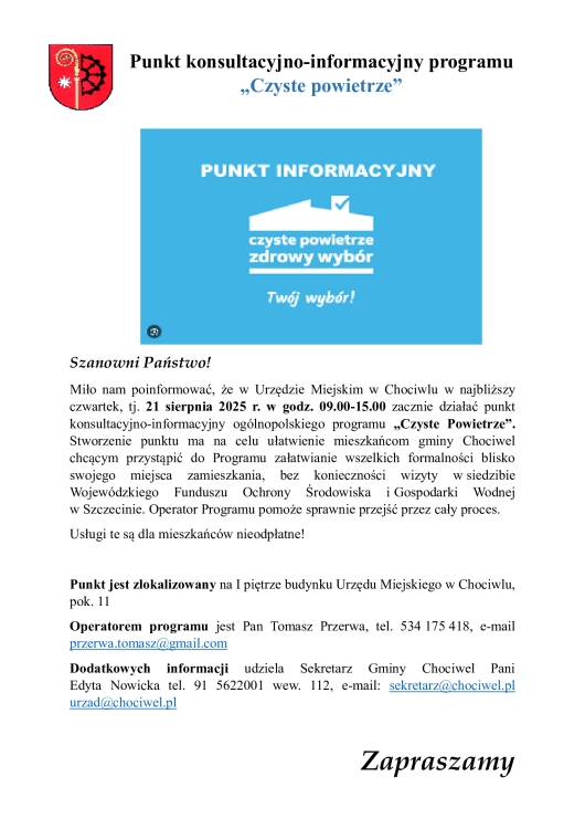 Punkt konsultacyjno-informacyjny programu „Czyste powietrze”
